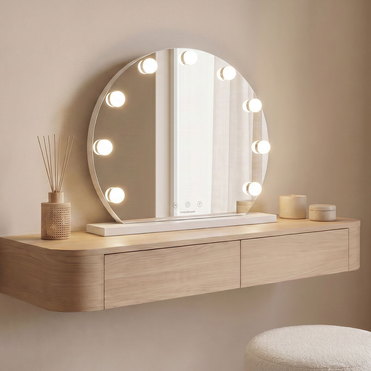 InnovaGoods Gloette Hollywood-Schminkspiegel mit 9 LED-Leuchten – Weiß