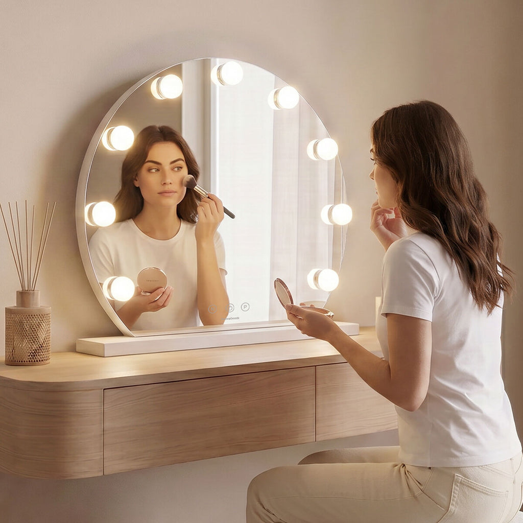 InnovaGoods Gloette Hollywood-Schminkspiegel mit 9 LED-Leuchten – Weiß