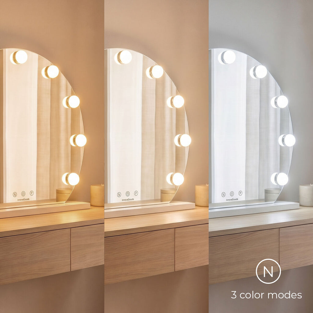 InnovaGoods Gloette Hollywood-Schminkspiegel mit 9 LED-Leuchten – Weiß