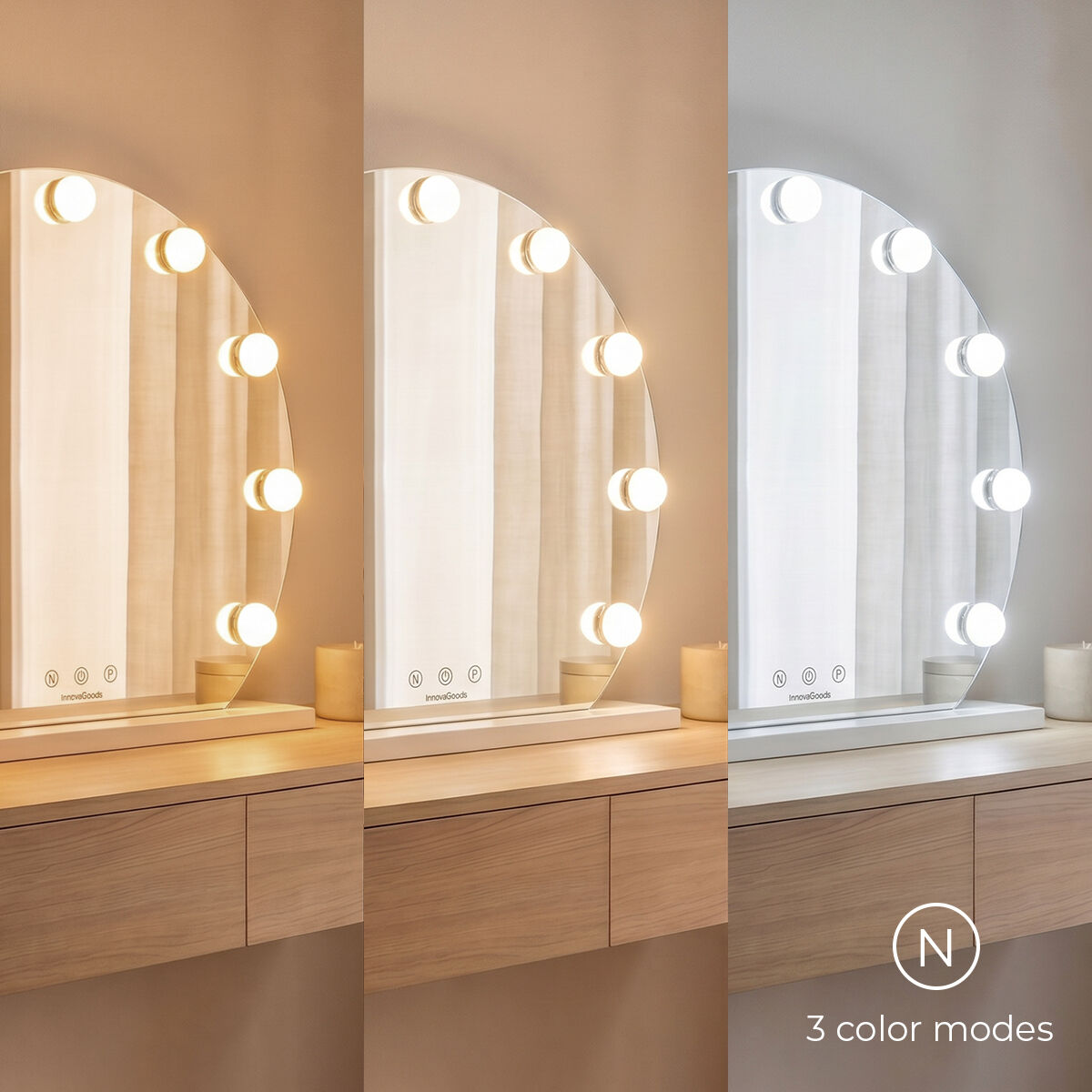 InnovaGoods Gloette Hollywood-Schminkspiegel mit 9 LED-Leuchten – Weiß