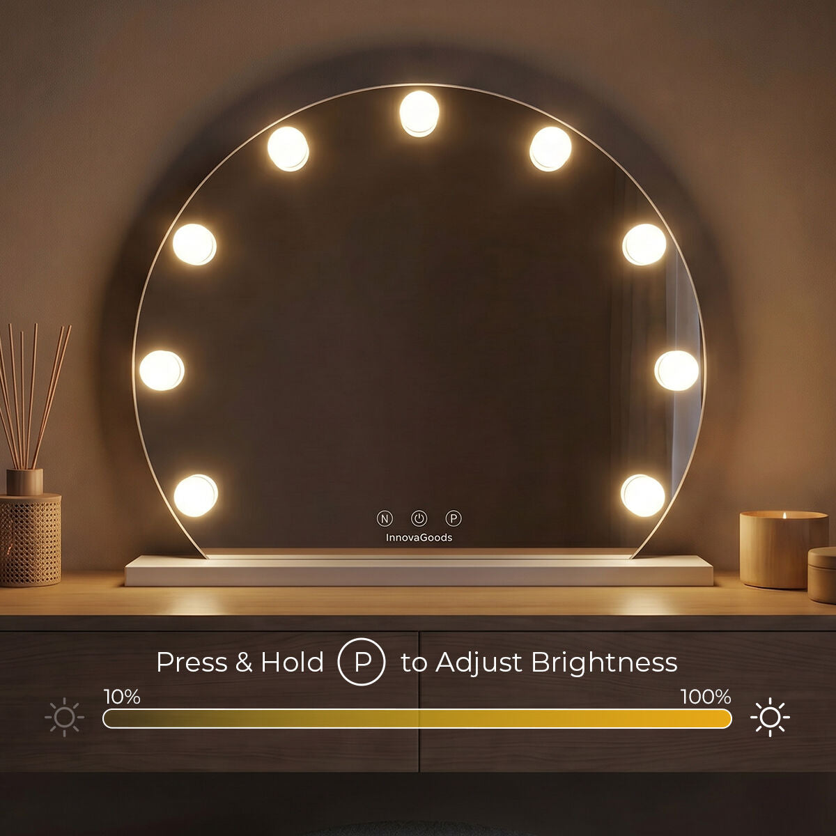 InnovaGoods Gloette Hollywood-Schminkspiegel mit 9 LED-Leuchten – Weiß