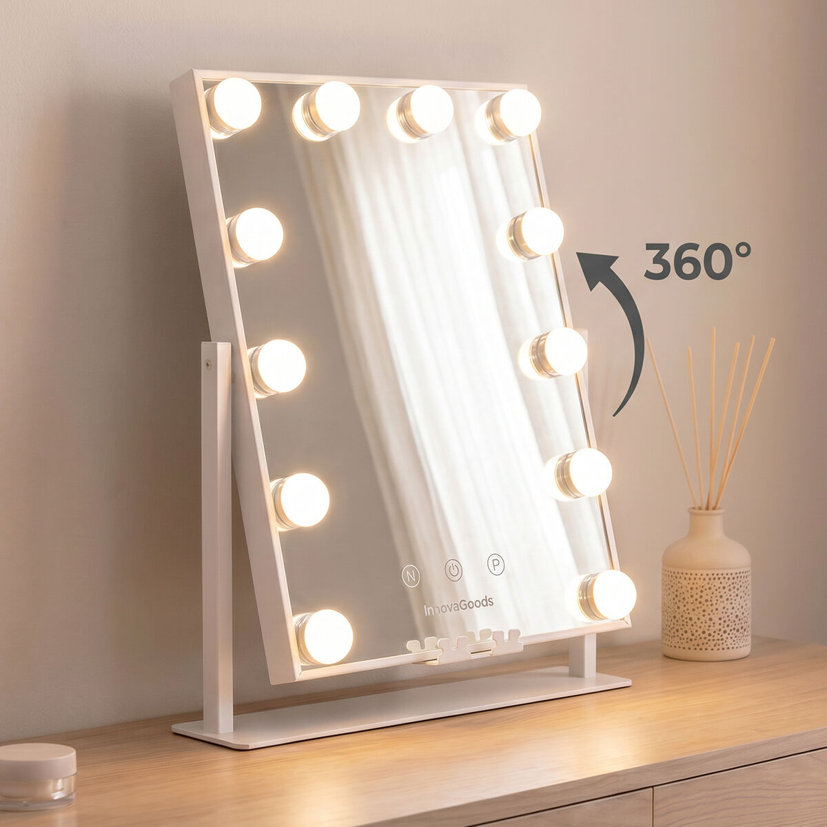InnovaGoods Glarisse LED-Schminkspiegel – 12 Lampen und 10-fach-Spiegel