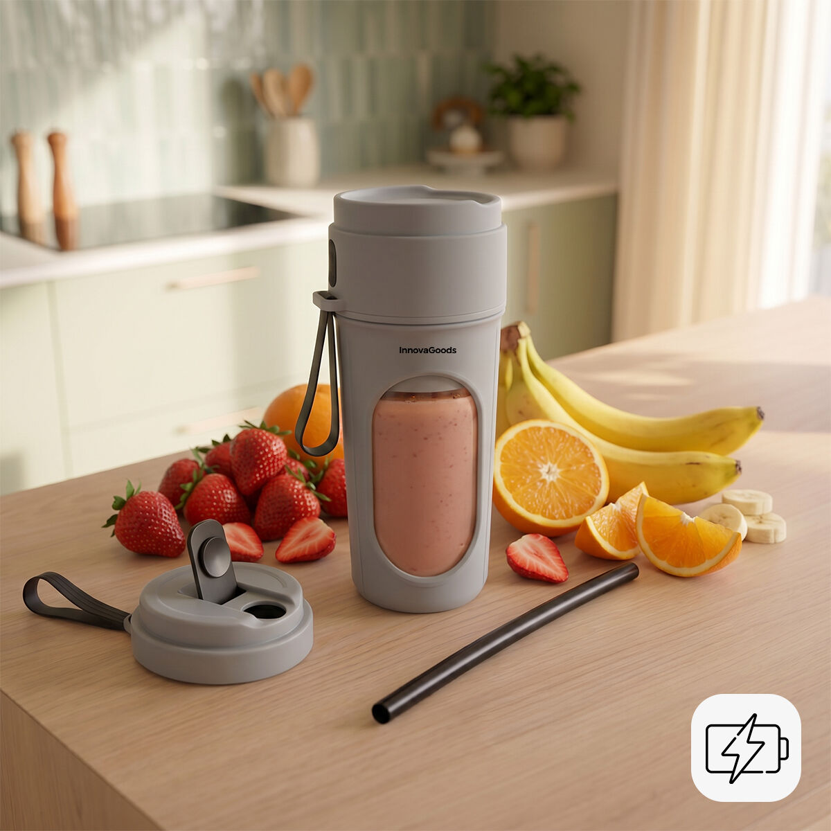 InnovaGoods Wellsy Akku-Bechermixer – 450 ml, USB-C