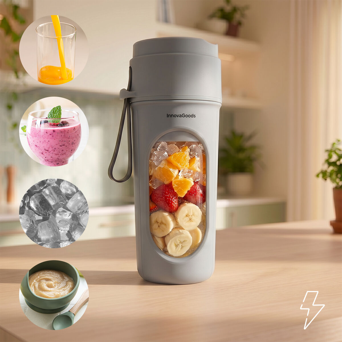 InnovaGoods Wellsy Akku-Bechermixer – 450 ml, USB-C