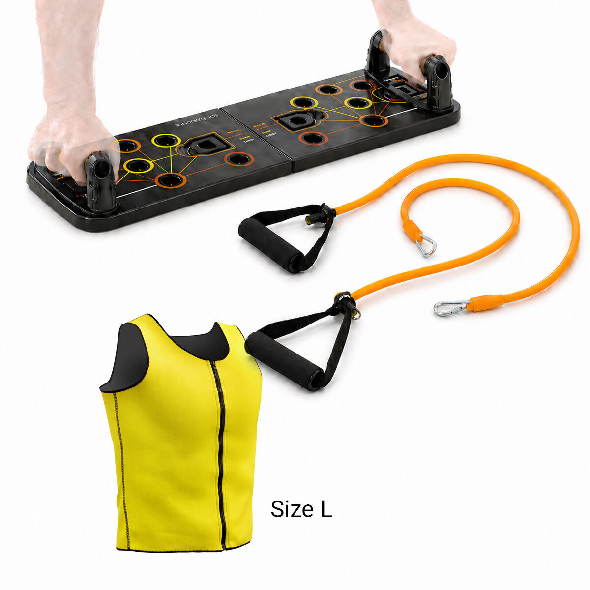 InnovaGoods Pulsher Liegestützbrett mit Passwa-Sportweste L – Paket