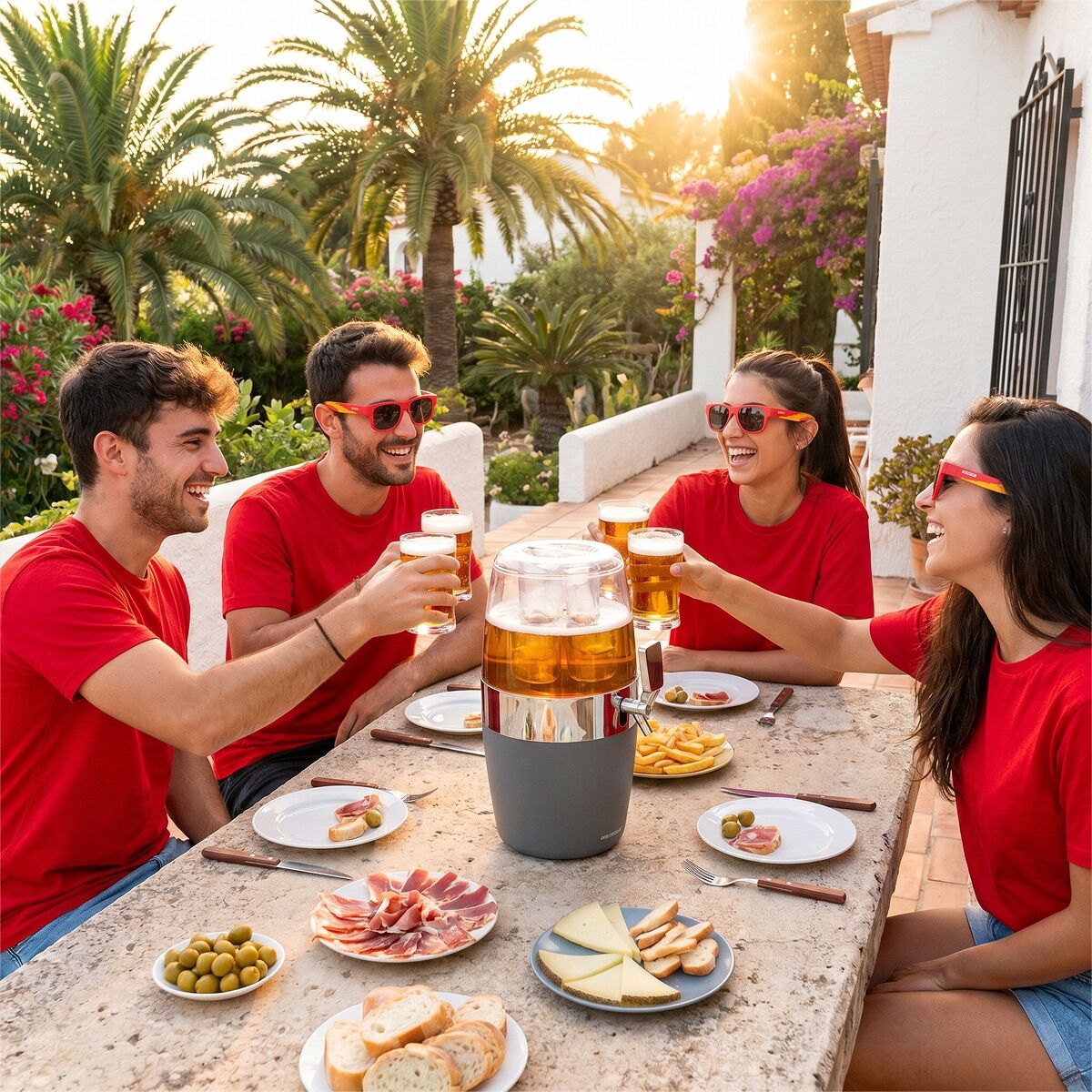 InnovaGoods Freer Getränkespender 4 L mit 2 Sunfold-Sonnenbrillen Spain Rot