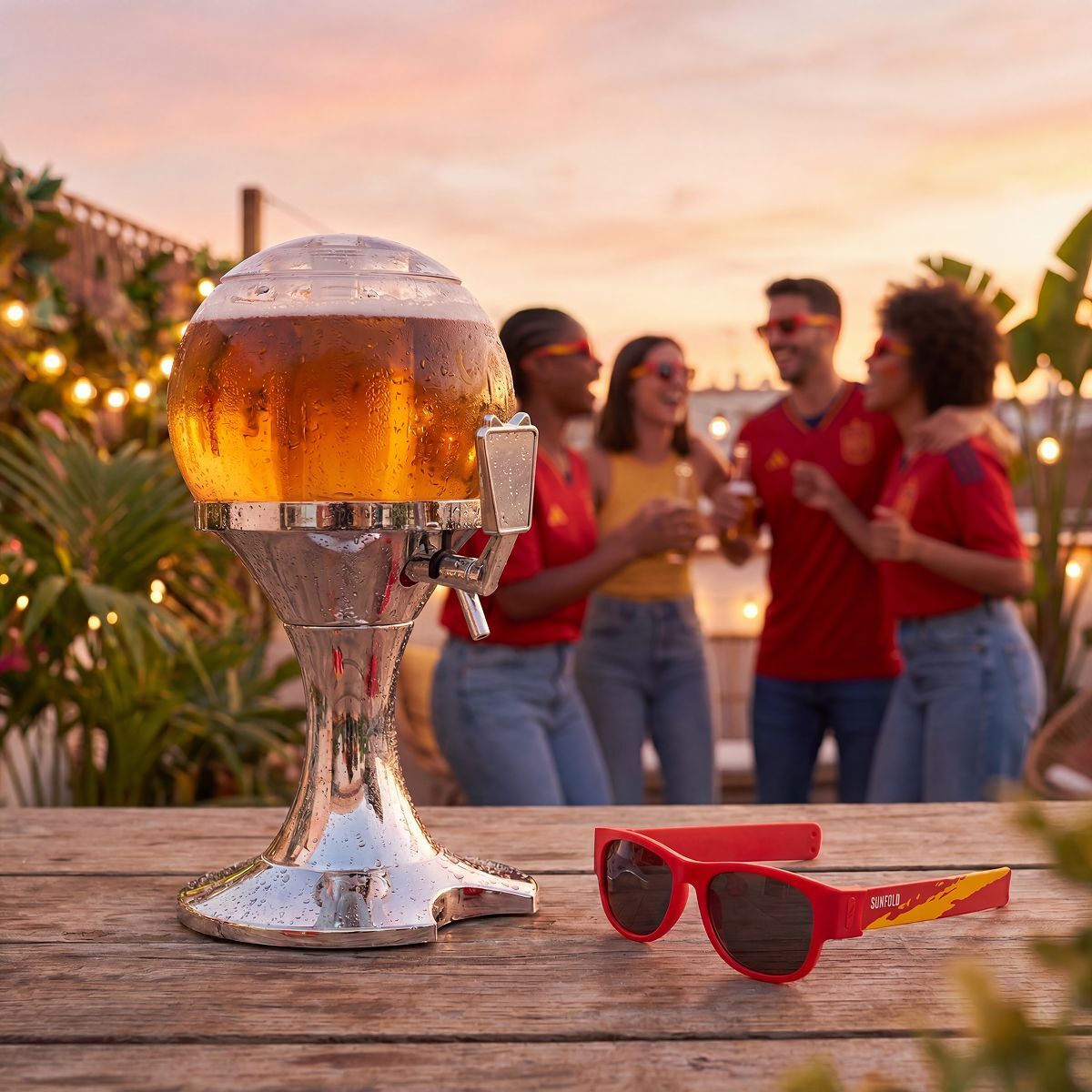 InnovaGoods Ball Getränkespender 3,5 L mit 2 Sunfold-Sonnenbrillen Spain Rot