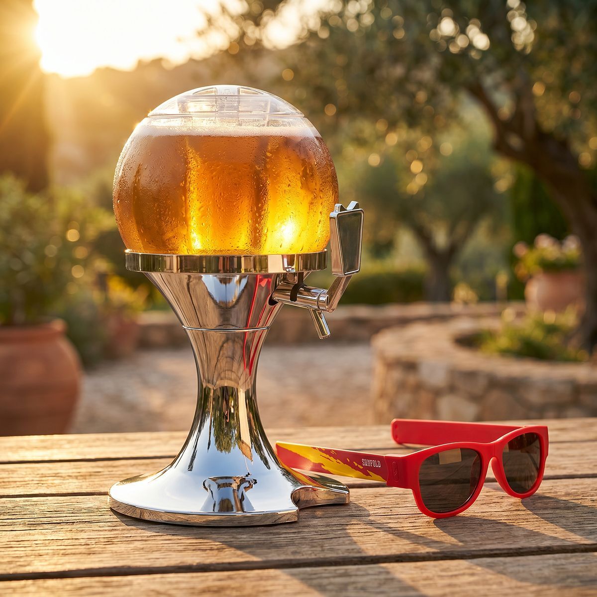 InnovaGoods Ball Getränkespender 3,5 L mit 2 Sunfold-Sonnenbrillen Spain Rot